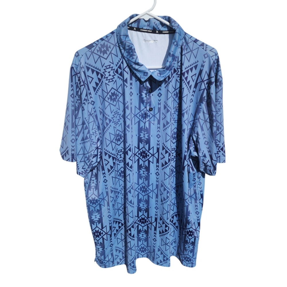 Hooey Cowboy Golf Mens XXL Blue Aztec Geometric Print Performance Polo Shirt